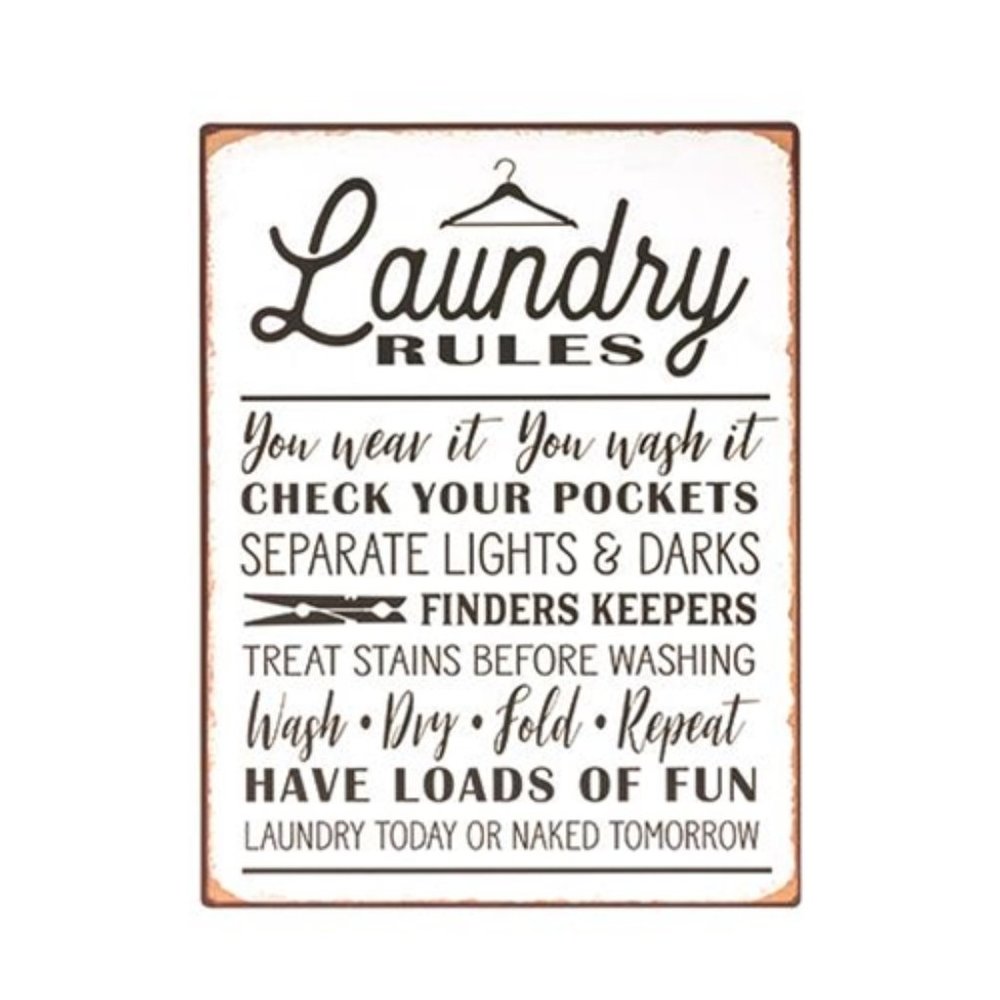 NWT Laundry Rules Distressed Metal Sign - Picture 2 of 2